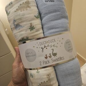 Duck Duck Goose Dinosaur and Blue Swaddle Set